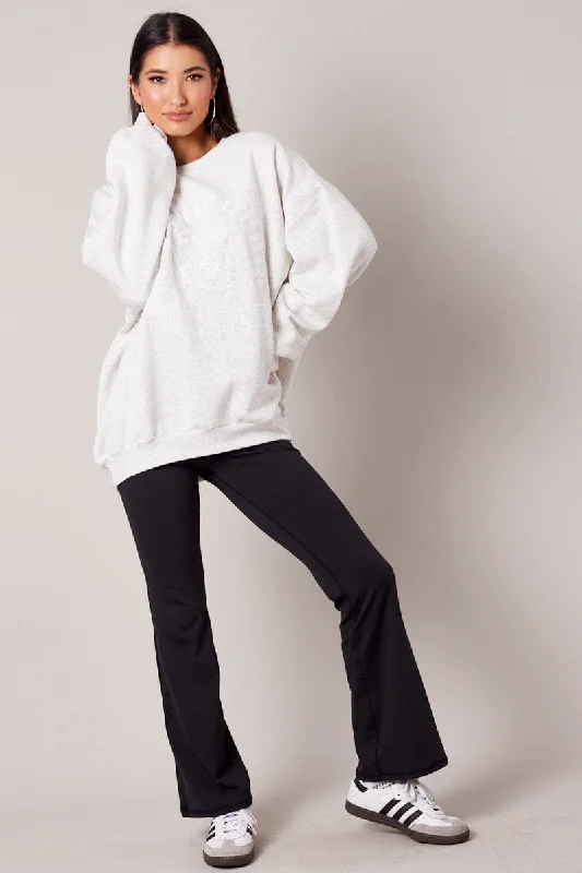 Grey Graphic Sweater Crew Neck Oversized Cool Women's Skate