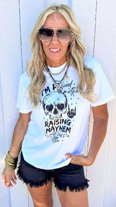 Im A Good Mother Raising Mayhem Garment Dyed Graphic T-shirt - Final Sale Stylish Women's Tropical 