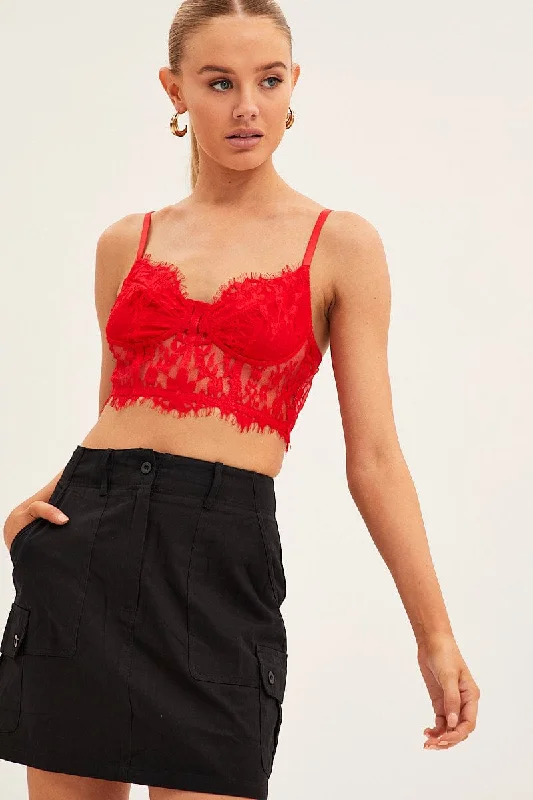 Red Floral Lace Corset Top Geometric