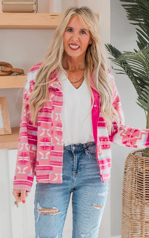 Fuchsia Aztec Soft Cozy Zip Up Jacket - Final Sale Athletic Women's High - 