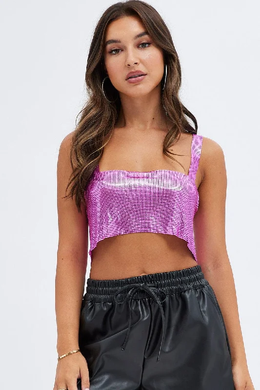 Pink Chainmail Top Party Evening Feminine Women's Soft 