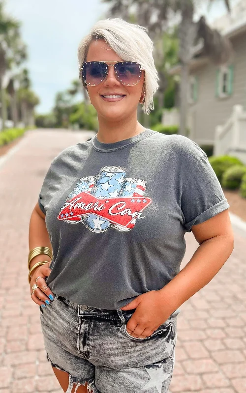 Charcoal AMERI CAN Garment Dyed Graphic T-shirt - Final Sale Women