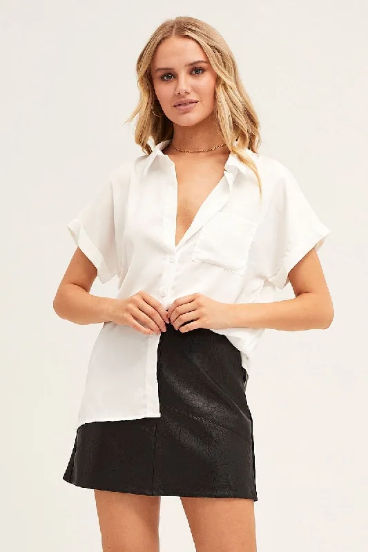 White Short Sleeve Button Shirt Refined Women's Classic 