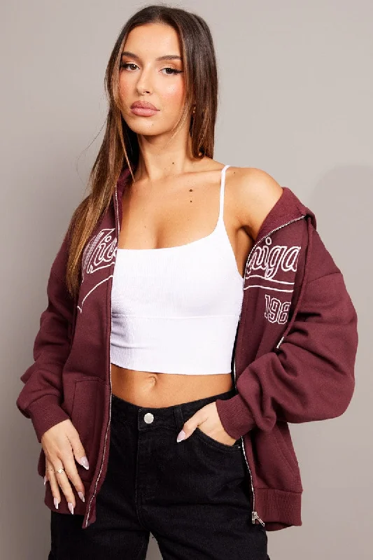 Red Graphic Zip Hoodie Bold Women's Animal Print