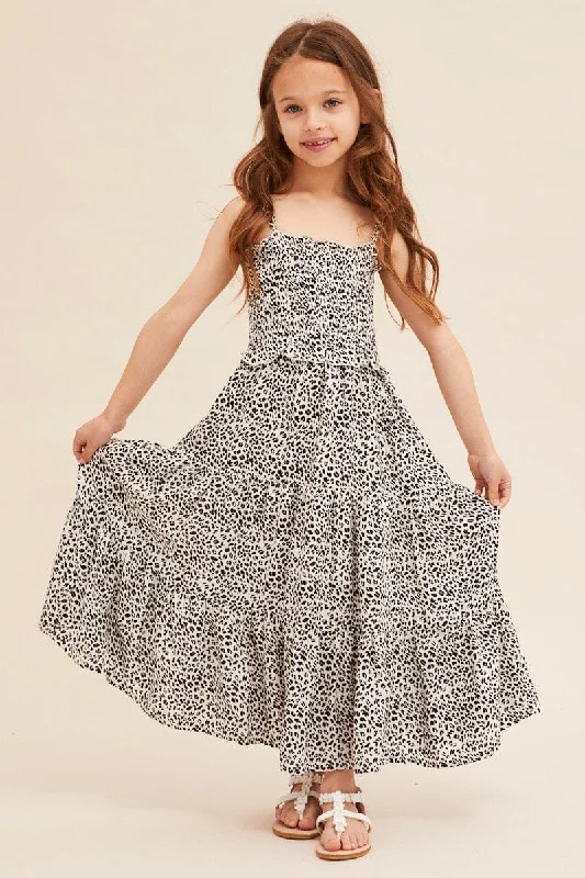 Print Kids Midi Dress Singlet Tiered Streetwear Style for 