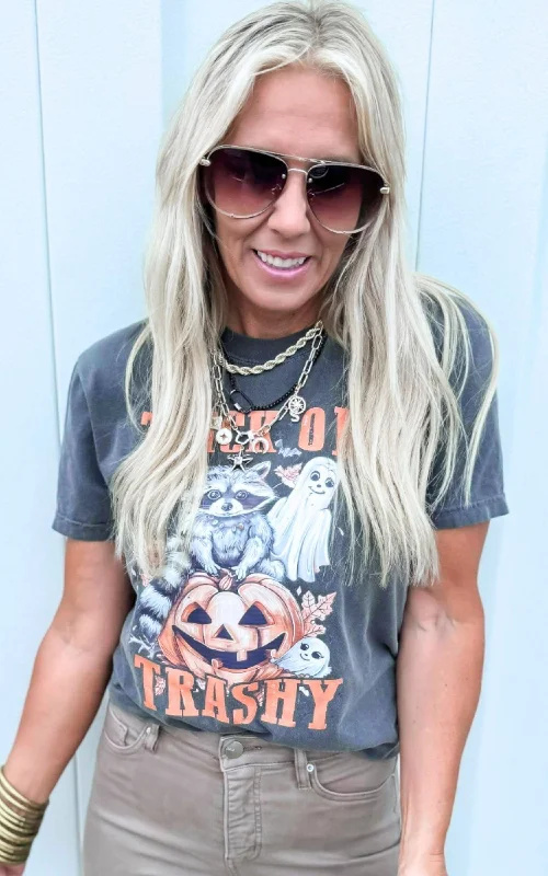 Trick or Trashy Garment Dyed Graphic T-shirt - Final Sale Cool Women's Distressed