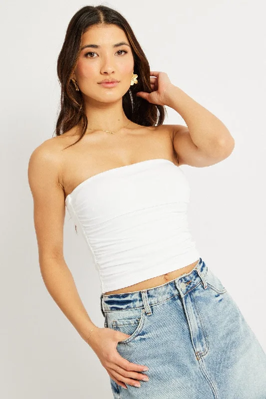 White Bandeau Top Side Rushed Supersoft Artistic Women's Avant - 