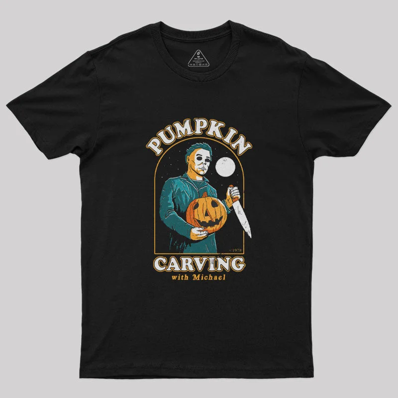 Halloween Pumpkin Carving With Michael Geek T-Shirt Modern Women's 