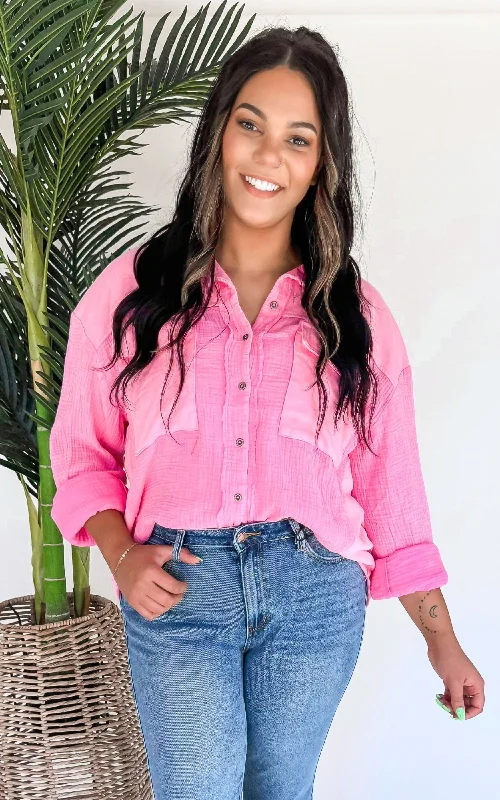 Pink Long Sleeve Button Down - Final Sale Athletic Women's 