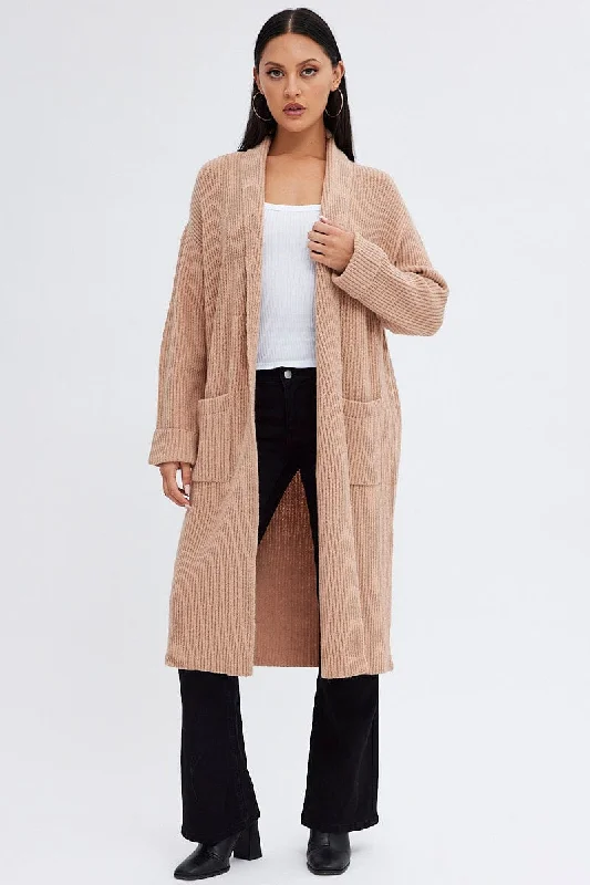 Beige Longline Cardigan Cozy Women's Sherpa - lined