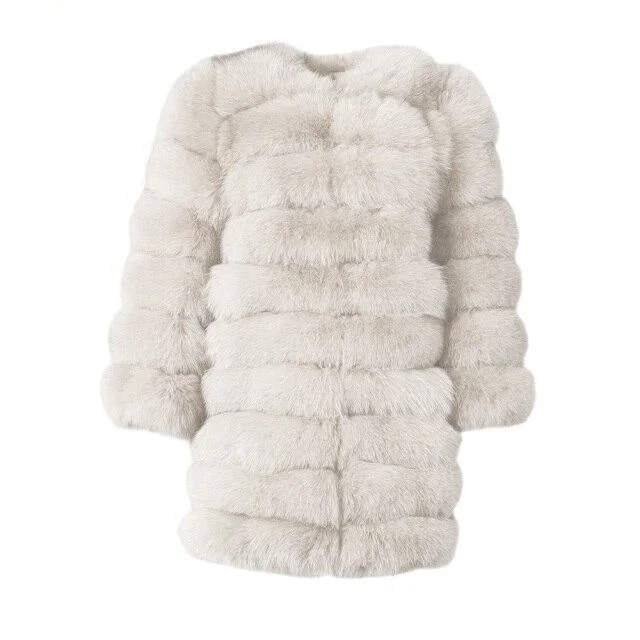 Cream Color Winter Women's Solid Thick Fur Long Detachable Coats & Jackets British Gentlewoman Style Cream Color Winter Women's Solid Thick Fur Long Detachable Coats & Jackets British Gentlewoman Style