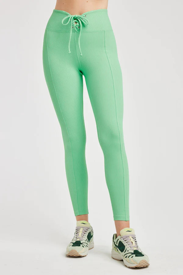 Ribbed Football Leggings in Watermelon Green European