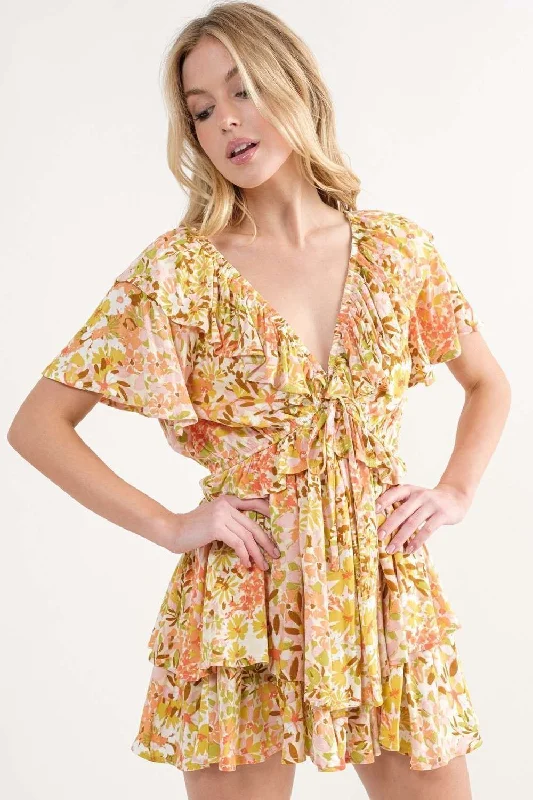 Yellow Floral Yellow Romper Sustainable Organic