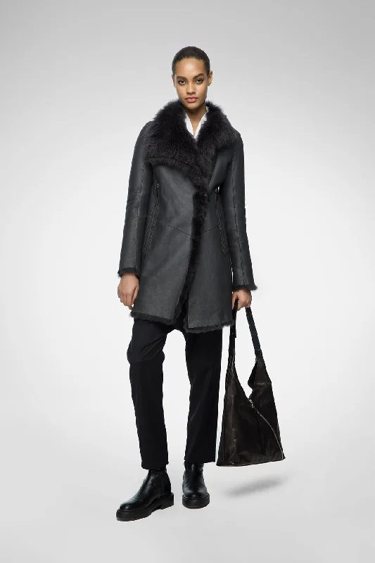 Elena - Anthracite Shearling Coat Refined Women's Hand - crafted