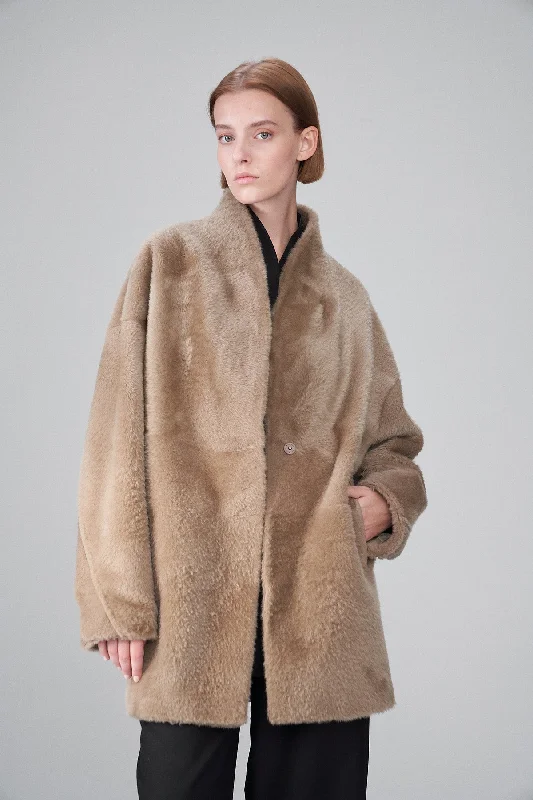 Celya - Beige Shearling Coat Feminine Women's Soft 