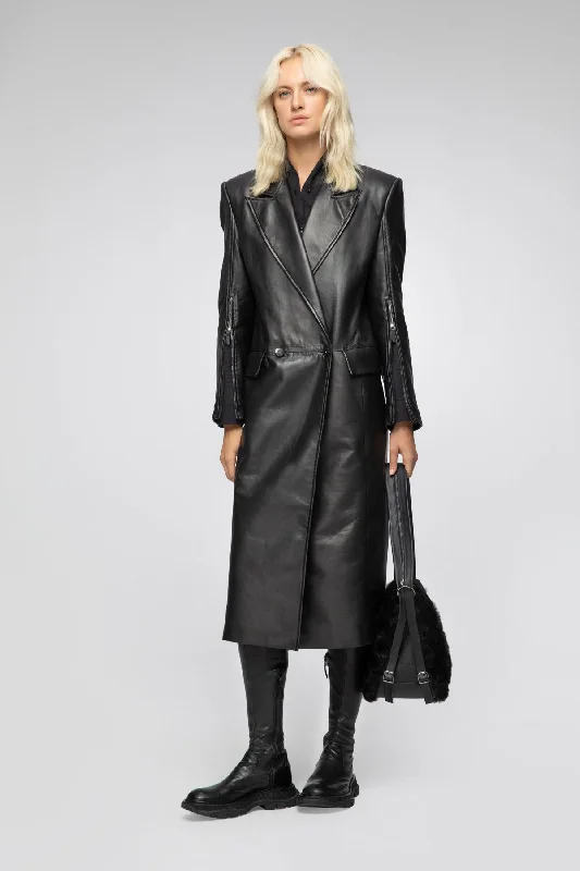 Lorrie - Black Leather Coat Cool Women's Distressed