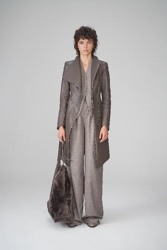 Alyson - Grey Leather Coat Athletic Women's 