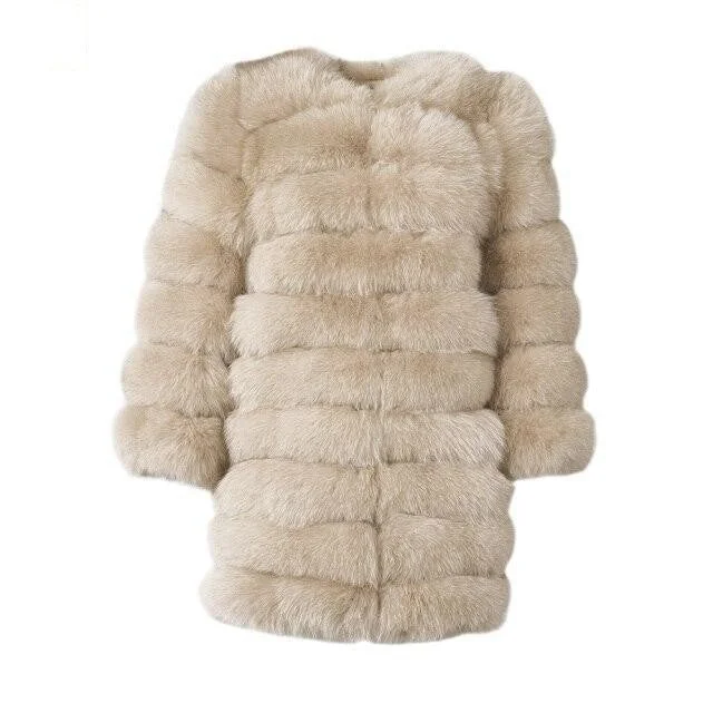 Beige Color Winter Women's Solid Thick Fur Long Detachable Coats & Jackets Gym