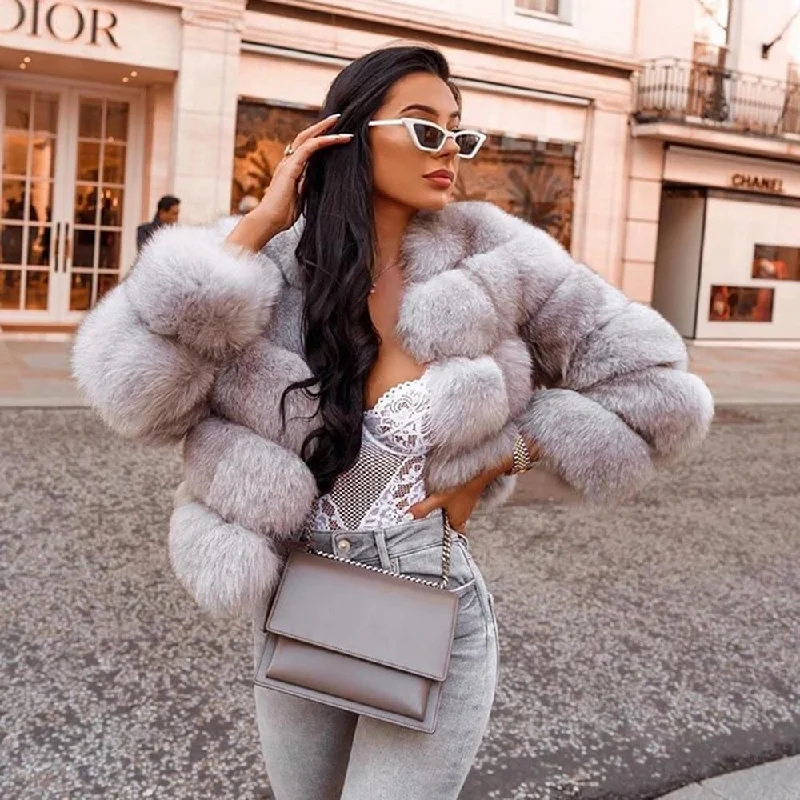 Winter Thick Fashion Women's Real Fox Fur O-neck Coats & Jackets Outerwear Earthy Women's Hemp - based Winter Thick Fashion Women's Real Fox Fur O-neck Coats & Jackets Outerwear Earthy Women's Hemp - based