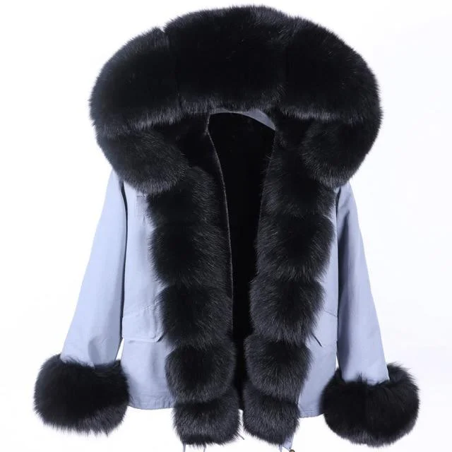 Women's Slim Natural Raccoon Real Fox Fur Hood Winter Short Coats & Jackets Laid - back Women's Style