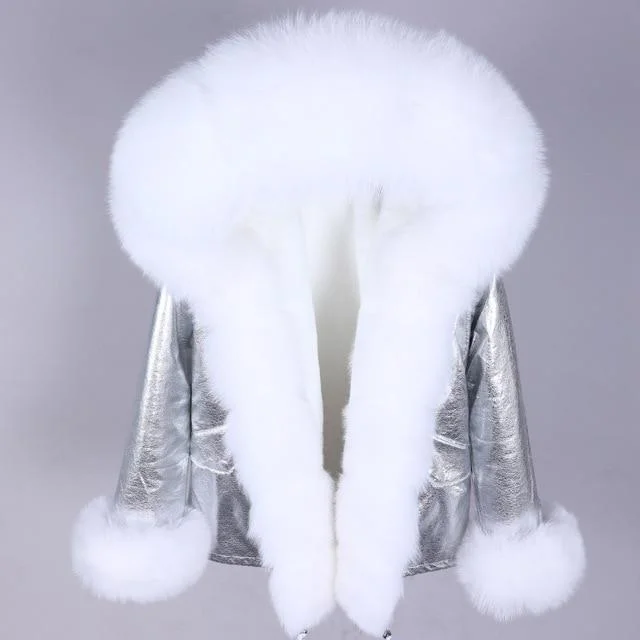 Women's Natural Raccoon Real Fox Fur Hood Winter Warm Short Coats & Jackets Refined Women's Hand - crafted