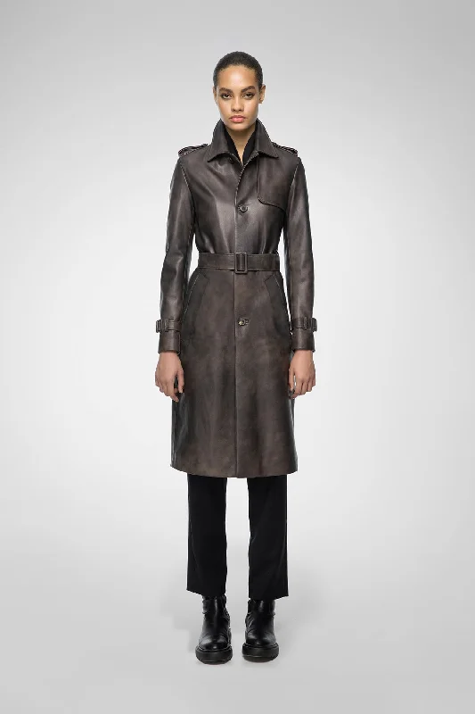 Madyson - Anthracite Leather Coat Traditional Women's Wool