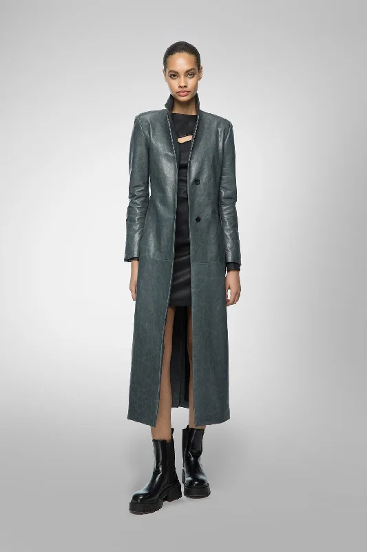 Laurence - Indigo Leather Coat Relaxed Women's Beachy
