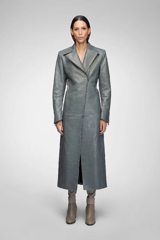 Mai - Indigo Leather Coat Minimalist Women's Casual