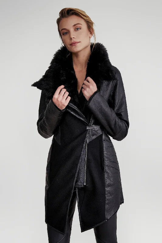 Ariel - Black Shearling Coat Compression