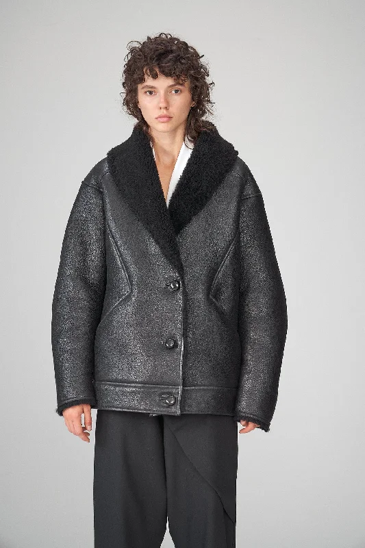 Nila - Black Shearling Coat Confident Women's High - fashion