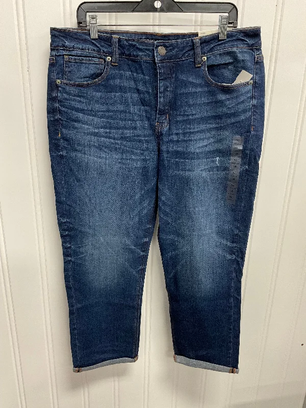 Jeans Cropped By American Eagle In Blue Denim, Size: 16 Artistic Women's Hand - painted