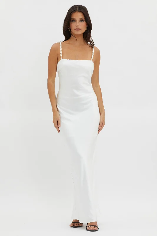 Saving Grace Pearl Strap Maxi Dress Oyster Earthy Women's 