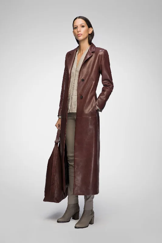 Laurence - Cherry Leather Coat Edgy Women's Punk