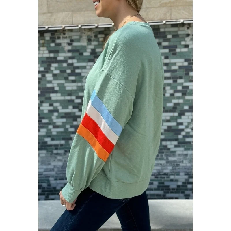 Ella Striped Sleeve Loose Sweatshirt Bold Women's Statement