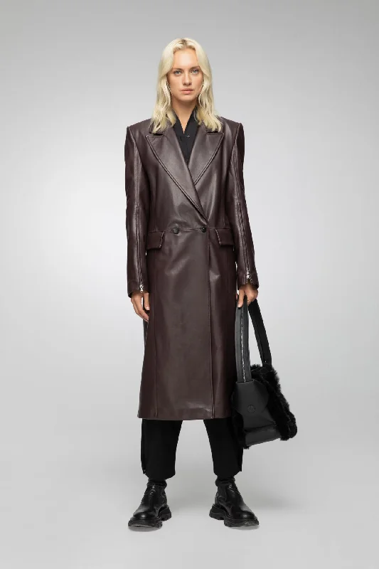 Lorrie - Bordeaux Leather Coat Bold Women's Animal Print