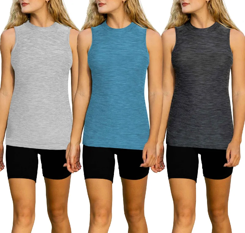 Mock Neck Tank Tops | Everyday Quick-dry Yoga | Womens (3 Pack) Modern Women's 