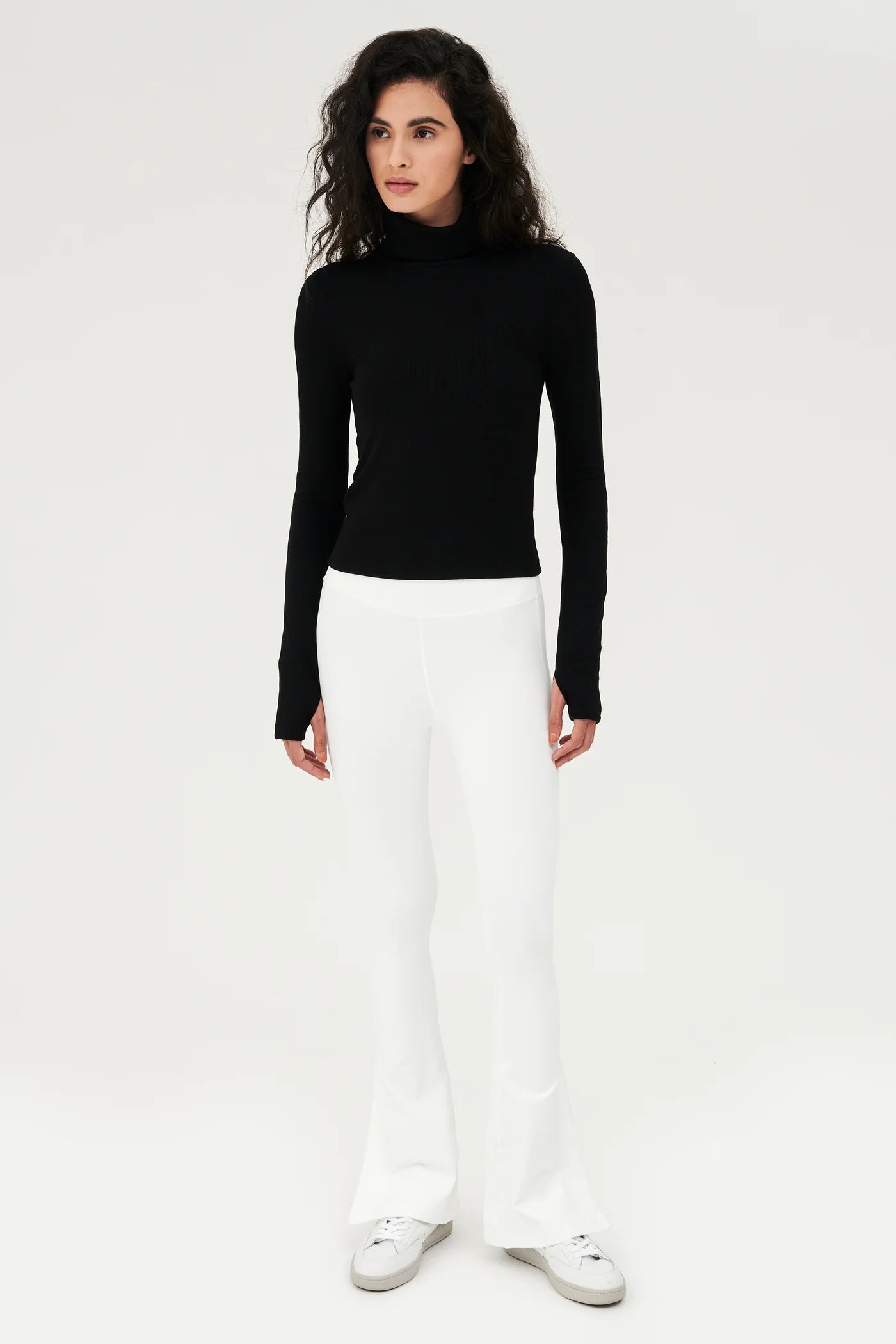 Raquel High Waist Flare w/ Split Hem in White Unique Women's Upcycled