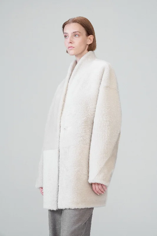 Celya - Cream Shearling Coat Practical Women's Quick - dry
