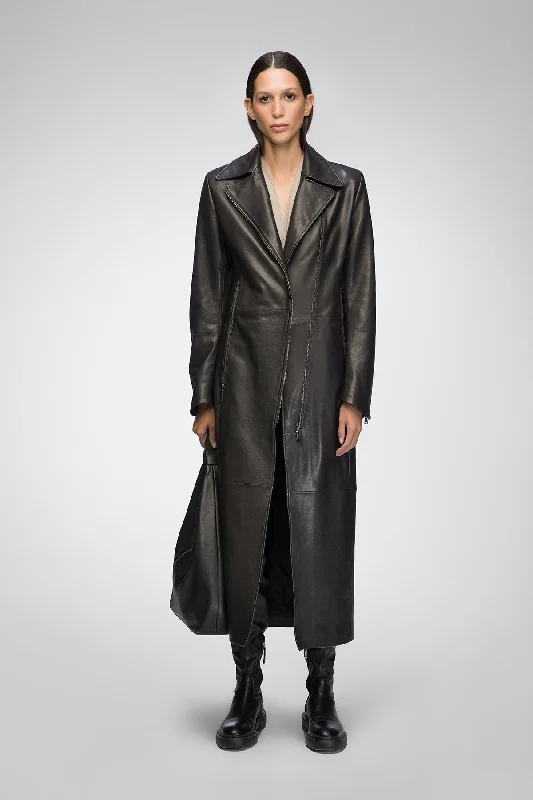 Marisol - Black Leather Coat Streetwear Style for 