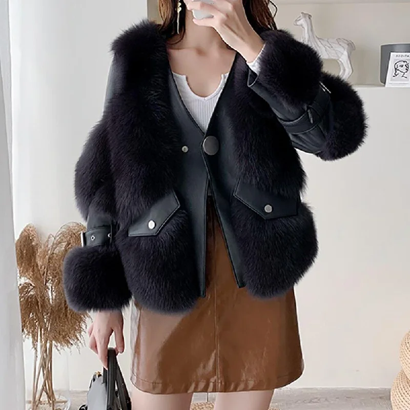 Winter Keep Warm Fashion Women's Fluffy Real Fox Fur Coats & Jackets Preppy Women's College Winter Keep Warm Fashion Women's Fluffy Real Fox Fur Coats & Jackets Preppy Women's College