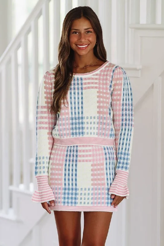 Pastel Check Knit Sweater - Pink, Blue and White (FINAL SALE) Women