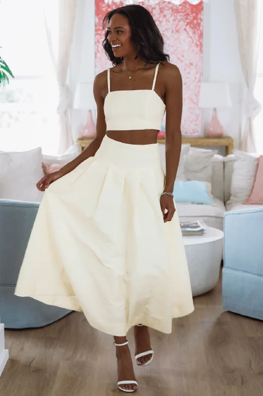 The Keeper Crop Top and Midi Skirt Set - Yellow Feminine Women's Soft 