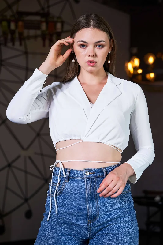 White Collar Neck Waist Tie Up Top Scandinavian