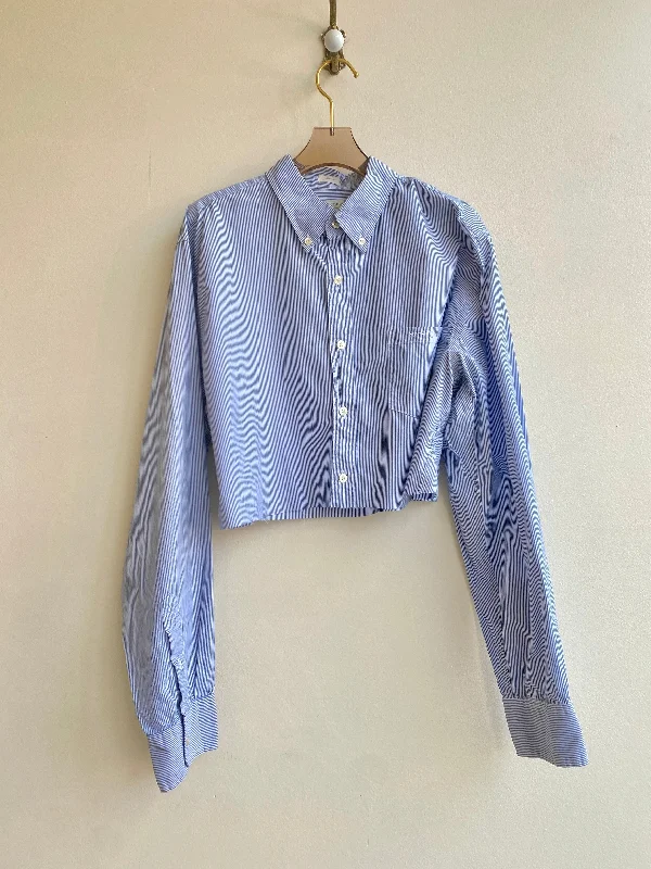 Annette Crop Blue Pinstripe Top (Reworked) Traditional Women's 