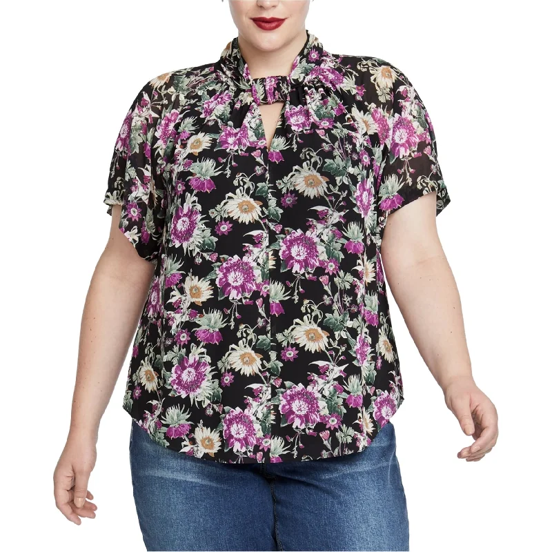 Rachel Roy Womens Chiffon Pullover Blouse, Black, 1X performance